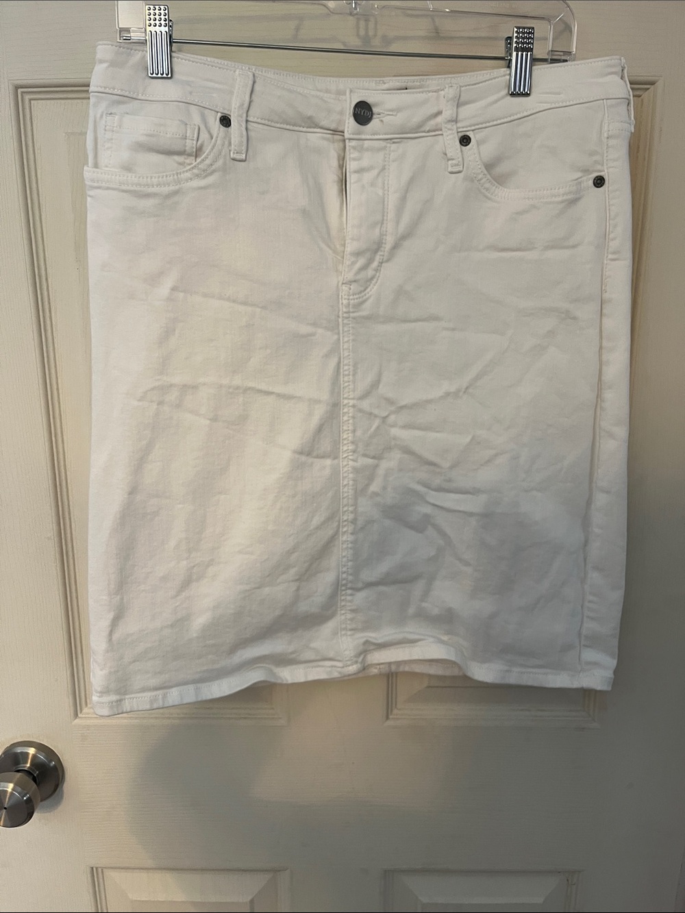 NYDJ White Midi Denim Skirt